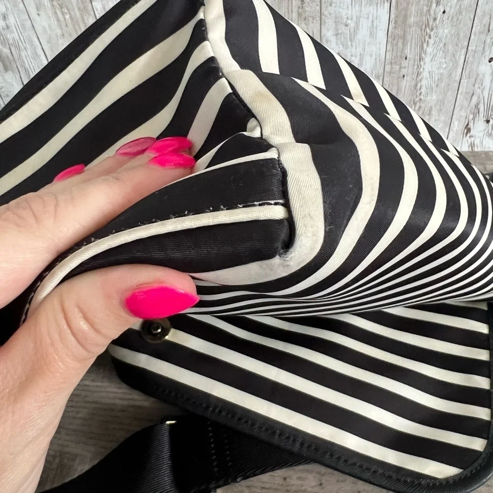Kate Spade Black and White Striped Messenger Bag